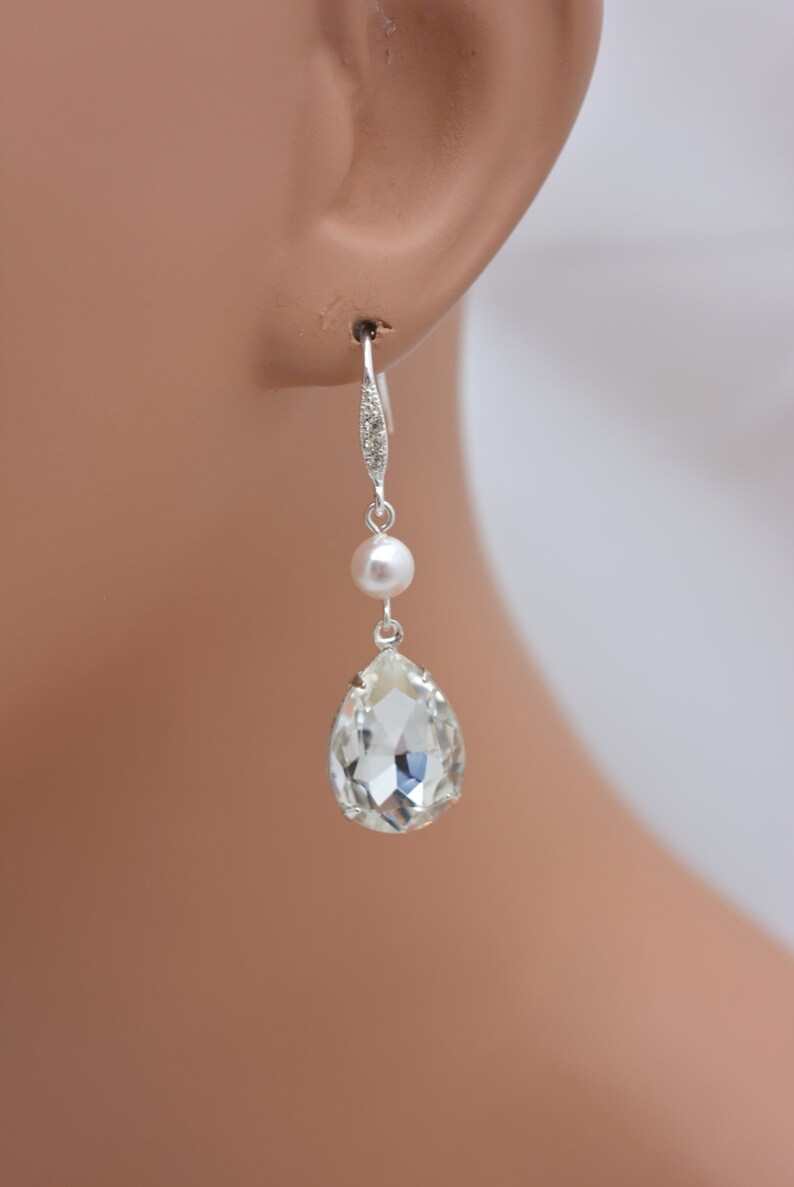 Crystal Teardrop Earrings Crystal Bridal Earrings Teardrop Etsy