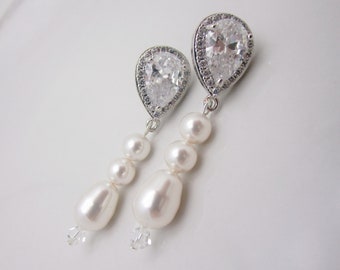 Pearl Bridal Earrings with Crystal, Pearl Drop Wedding Earrings, Discounted Affordable Earrings 6053