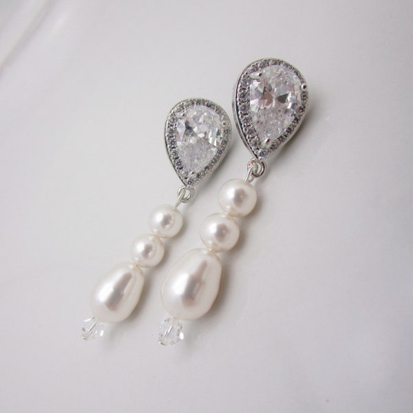 Pearl Bridal Earrings with Crystal, Pearl Drop Wedding Earrings, Discounted Affordable Earrings 6053