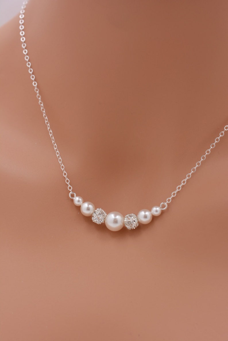 Set of 5 Bridesmaid Necklaces, 5 Pearl and Rhinestone Necklaces, Bridesmaid Pearl Necklaces, Pearl Bar Necklaces, Bridesmaid Gifts 0307 image 5