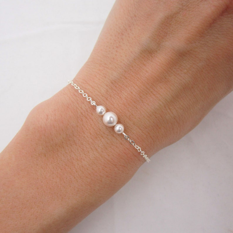 Bridesmaid Pearl Bracelet in Sterling Silver, Dainty Pearl Wedding Bracelet, Quantity Discount image 2