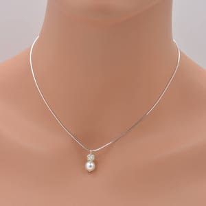 Pearl and Rhinestone Crystal Necklace, Bridal Necklace with Sterling Silver Snake Chain 0358 image 2
