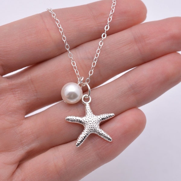 Starfish Necklace, Bridesmaid Starfish Necklace, Starfish and Pearl Necklace, Beach Wedding Jewelry, Bridesmaid Gift 0199