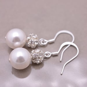 Pearl Bridal Earrings, Large Pearl and Rhinestone Earrings, White Pearl Wedding Earring, Bridesmaid Earrings 0006