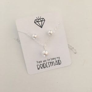 Set of 5 Bridesmaid Pearl Necklace and Earring Sets, 5 Pearl Sets, Sterling Silver Jewelry 01331