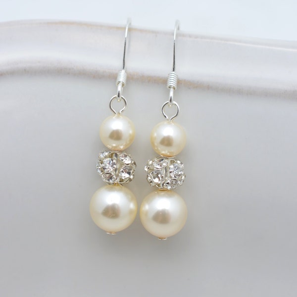 Ivory Bridal Earrings, Ivory Pearl Earrings, Sterling Silver Wedding Earrings, Cream Pearl Earrings, Long Pearl Earring 0150