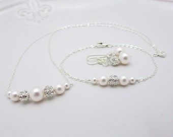 Bridesmaid Jewelry Set, Pearl Necklace and Bracelet and Earrings, Set of 2 3 4 5 6 Bridesmaid Sets 6038
