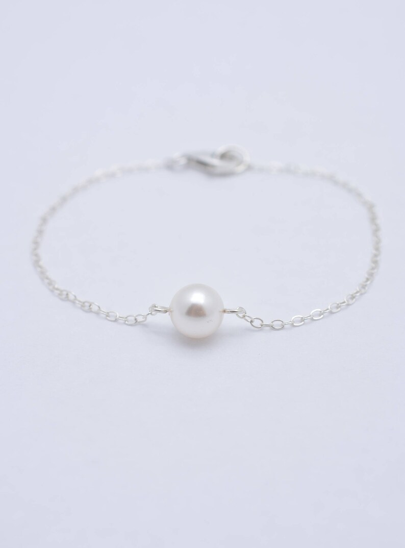 Bridesmaid Pearl Jewelry Set, Sterling Silver Necklace and Bracelet Set with Crystal Pearls 0169 image 7