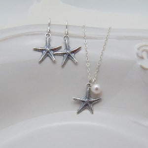 Silver Starfish and Pearl Necklace, Sterling Silver Beach Wedding Jewelry 0441 image 7