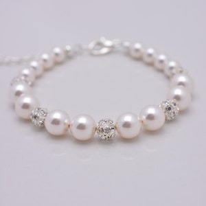Set of 6 Pearl Bridesmaid Bracelets, Rhinestone and Crystal Adjustable 0210 image 1