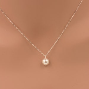 Sterling Silver Pearl Pendant Necklace, Single Pearl Necklace 0086 image 6