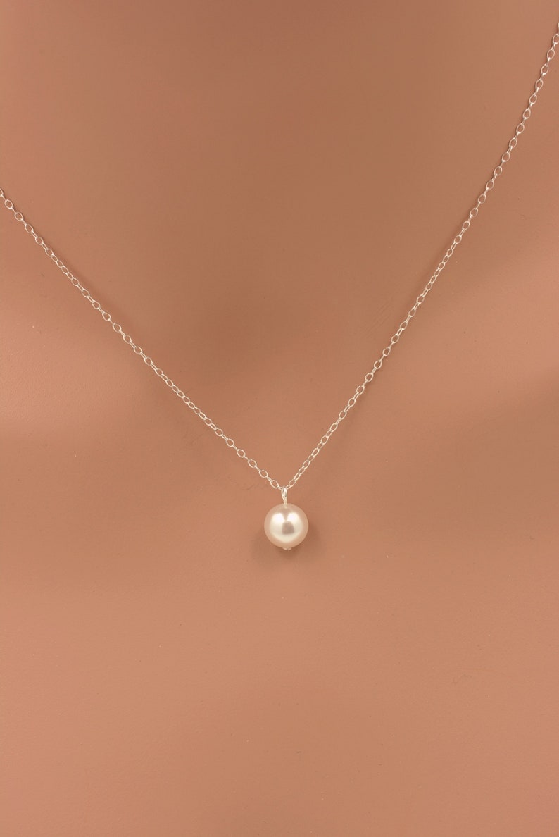 Sterling Silver Pearl Pendant Necklace, Single Pearl Necklace 0086 image 6