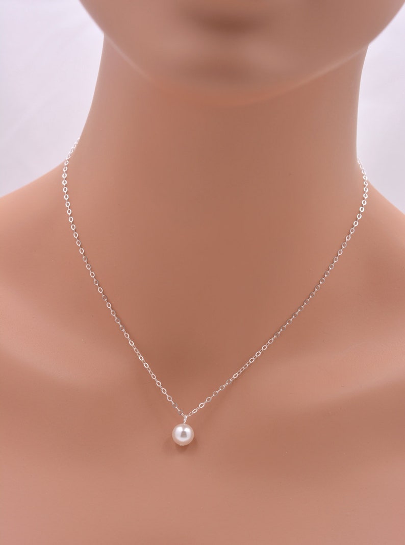 Sterling Silver Pearl Pendant Necklace, Single Pearl Necklace 0086 image 1