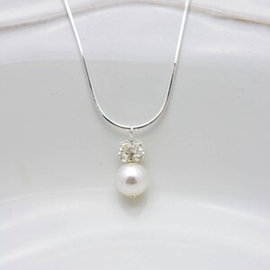 Pearl and Rhinestone Crystal Necklace, Bridal Necklace with Sterling Silver Snake Chain 0358 image 3