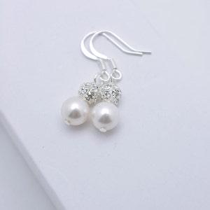 9 Pairs Bridesmaid Earrings, Pearl and Rhinestone Earrings, Bridesmaid Pearl Earrings, Sterling Silver Earrings, 9 Bridesmaid Gifts 0061 image 2