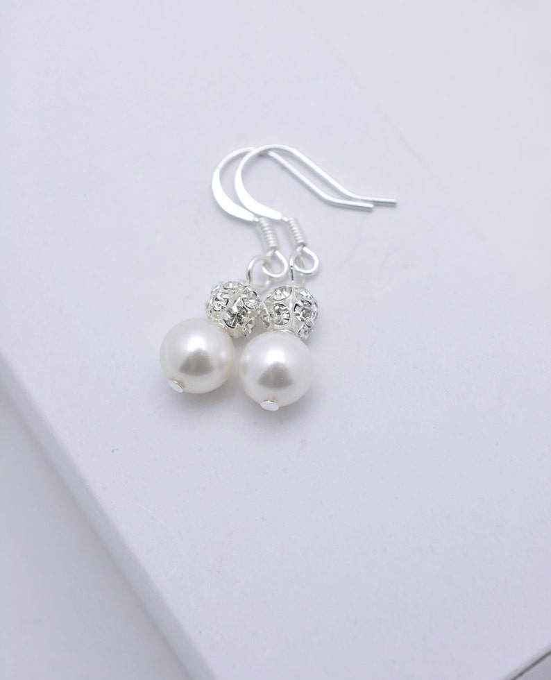 9 Pairs Bridesmaid Earrings, Pearl and Rhinestone Earrings, Bridesmaid Pearl Earrings, Sterling Silver Earrings, 9 Bridesmaid Gifts 0061 image 2