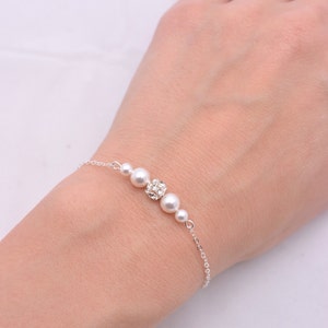 Pearl and Rhinestone Bridal Bracelet, White Ivory Wedding, Floating Pearl Crystal image 3