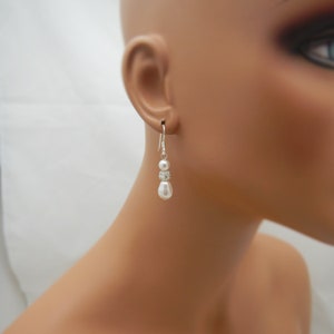 Sterling Silver Bridal Earrings, Pearl Drop Wedding Earrings, Teardrop Pearl and Rhinestone 0393 afbeelding 6