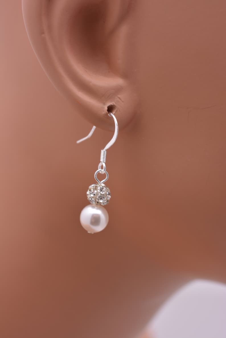 Pearl Bridal Bracelet and Earring Set, Pearl and Rhinestone Wedding Jewelry Set 0348 image 5