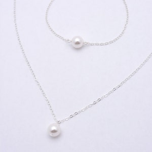 Bridesmaid Pearl Jewelry Set, Sterling Silver Necklace and Bracelet Set with Crystal Pearls 0169 image 4