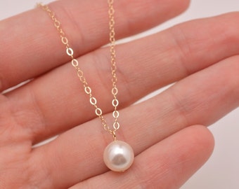 Set of 7 Gold Bridesmaid Necklaces, Bridesmaid Gold Necklaces, Gold Pearl Necklaces, Single Pearl Gold Necklace, Real Gold Filled 0327