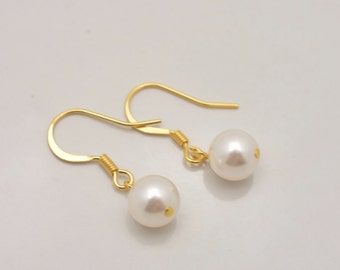 Gold Pearl Earrings, Pearl Drop Earrings, Gold Earrings, Pearl Bridesmaid Earrings, Gold Bridesmaid Earrings, Gold Bridal Earrings 0328