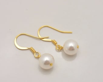 Gold Pearl Drop Earrings, Bridesmaid Jewelry