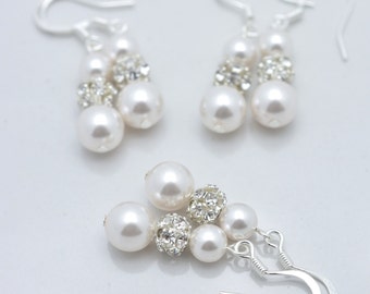 7 Pairs Long Pearl Earrings, 7 Pairs Pearl and Rhinestone Earrings, Pearl Dangle Earrings, Pearl Bridesmaid Earrings 0151