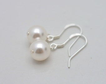 Sterling Silver Pearl Bridal Earrings, Pearl Drop Real Silver Earrings, Bridesmaid 0346