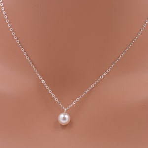 Sterling Silver Pearl Pendant Necklace, Single Pearl Necklace 0086 image 2