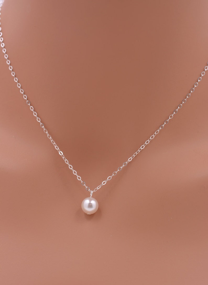 Sterling Silver Pearl Pendant Necklace, Single Pearl Necklace 0086 image 2