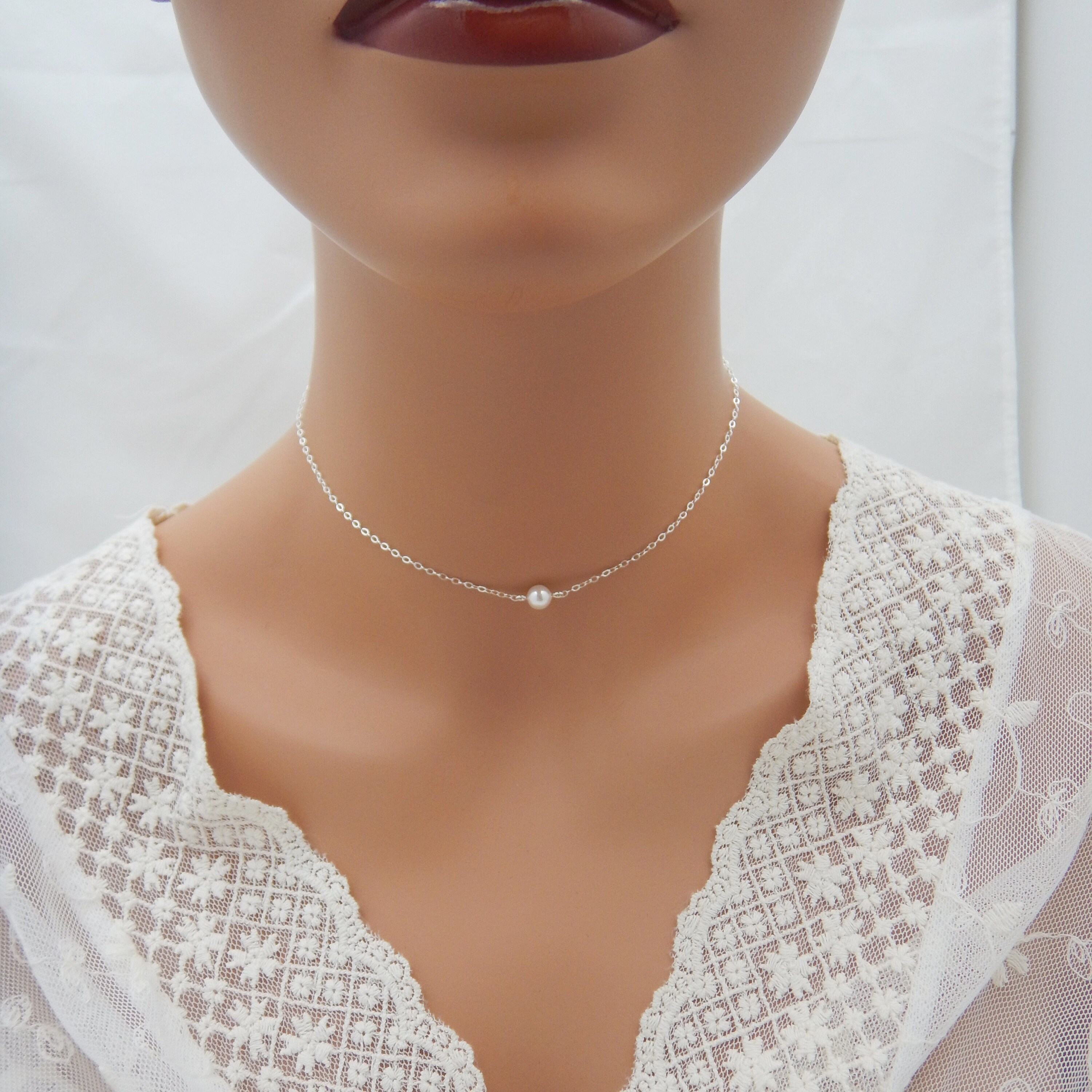 Tiny pearl choker necklace Clearance