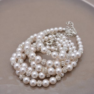 Set of 6 Pearl Bridesmaid Bracelets, Rhinestone and Crystal Adjustable 0210 image 2