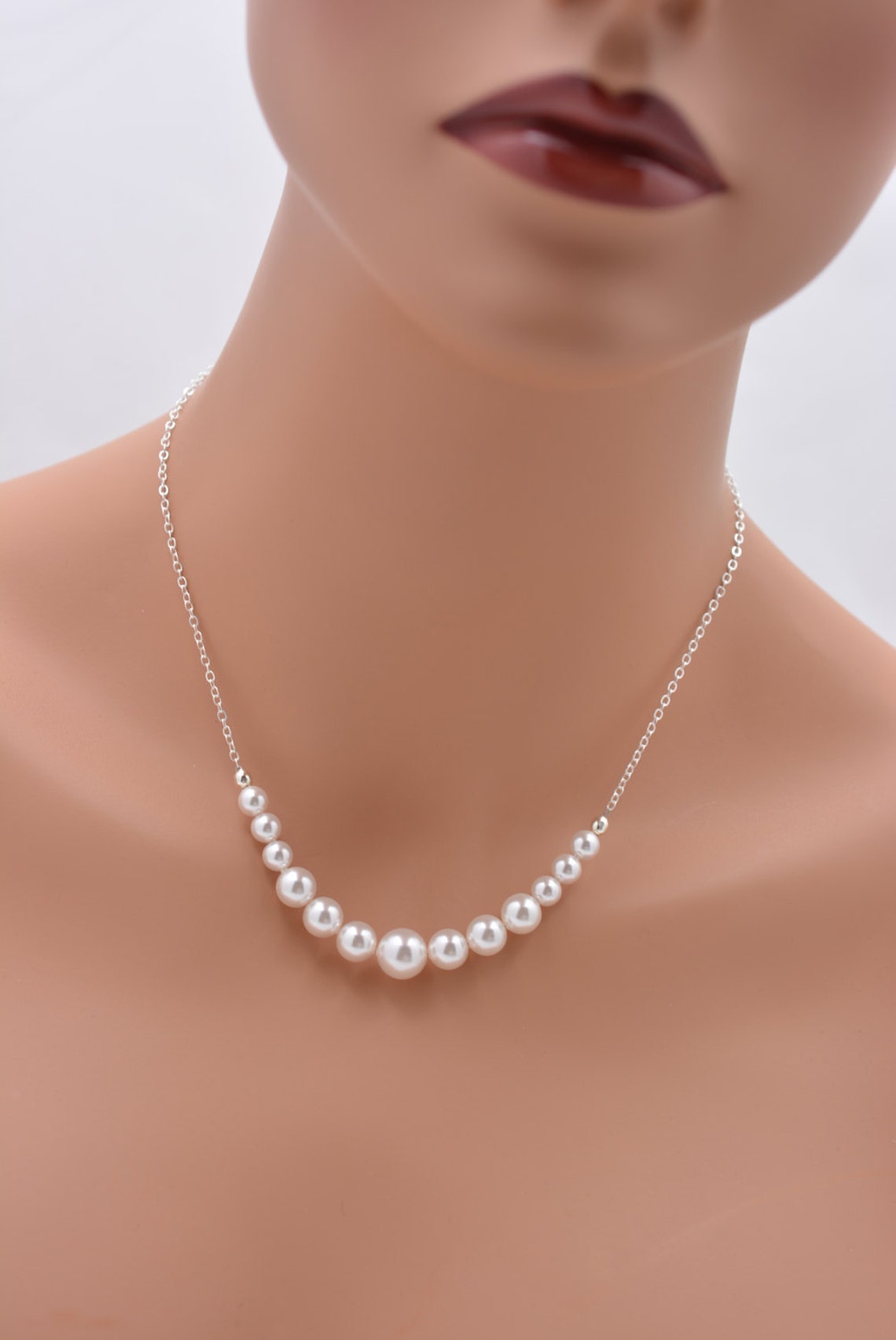Set Of Bridesmaid Pearl Necklaces Silver And Pearl Strand Etsy