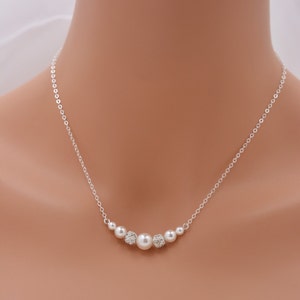 Set of 5 Bridesmaid Necklaces, 5 Pearl and Rhinestone Necklaces, Bridesmaid Pearl Necklaces, Pearl Bar Necklaces, Bridesmaid Gifts 0307 image 2