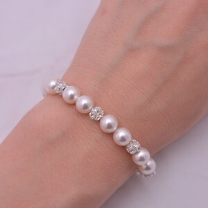 Set of 6 Pearl Bridesmaid Bracelets, Rhinestone and Crystal Adjustable 0210 image 4