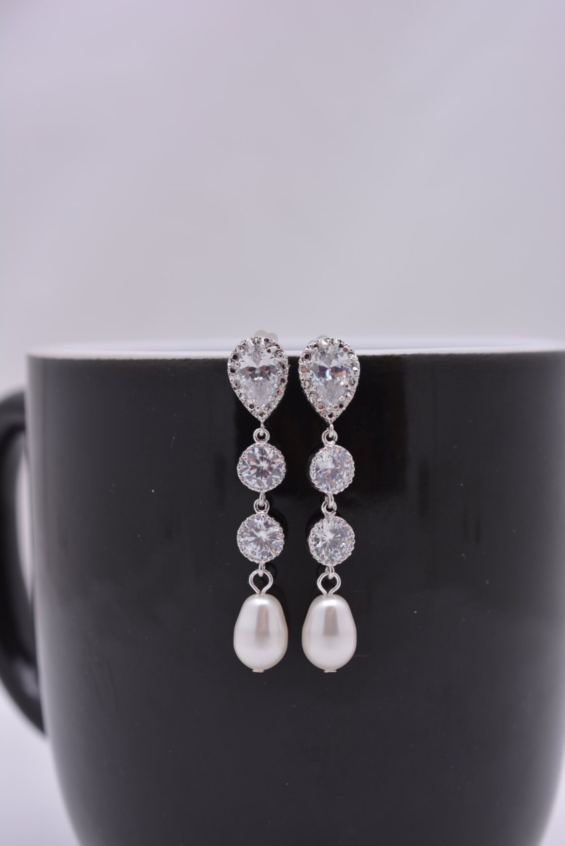 Pearl Bridal Earrings Long Pearl Drop Earrings Pearl and Etsy