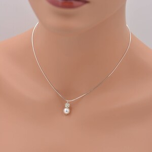 Pearl and Rhinestone Crystal Necklace, Bridal Necklace with Sterling Silver Snake Chain 0358 image 5