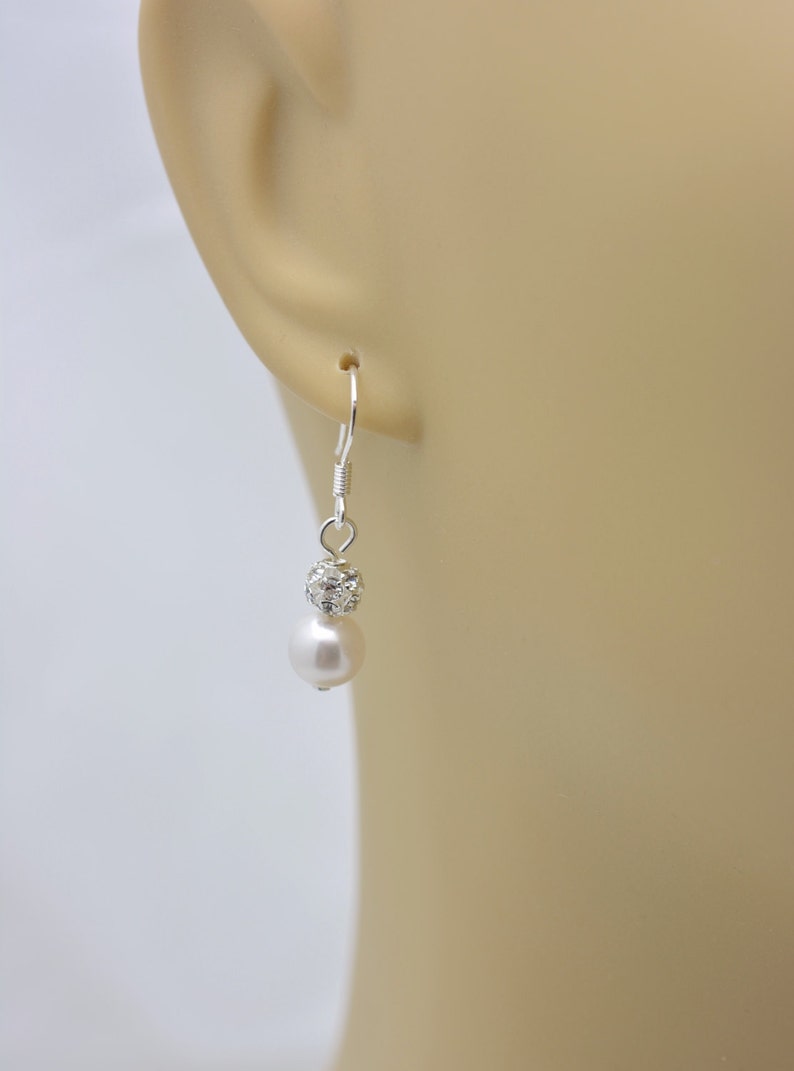 9 Pairs Bridesmaid Earrings, Pearl and Rhinestone Earrings, Bridesmaid Pearl Earrings, Sterling Silver Earrings, 9 Bridesmaid Gifts 0061 image 4