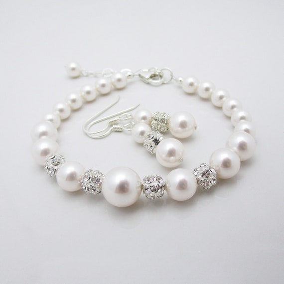 Pearl Bracelet and Earring Set in Sterling Silver High Quality