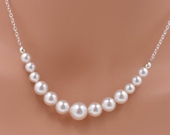 Set of 9 Bridesmaid Pearl Necklaces, 9 Sterling Silver Necklaces, Pearl Necklace Strands, 9 Bridal Party Backdrop Necklaces 0237