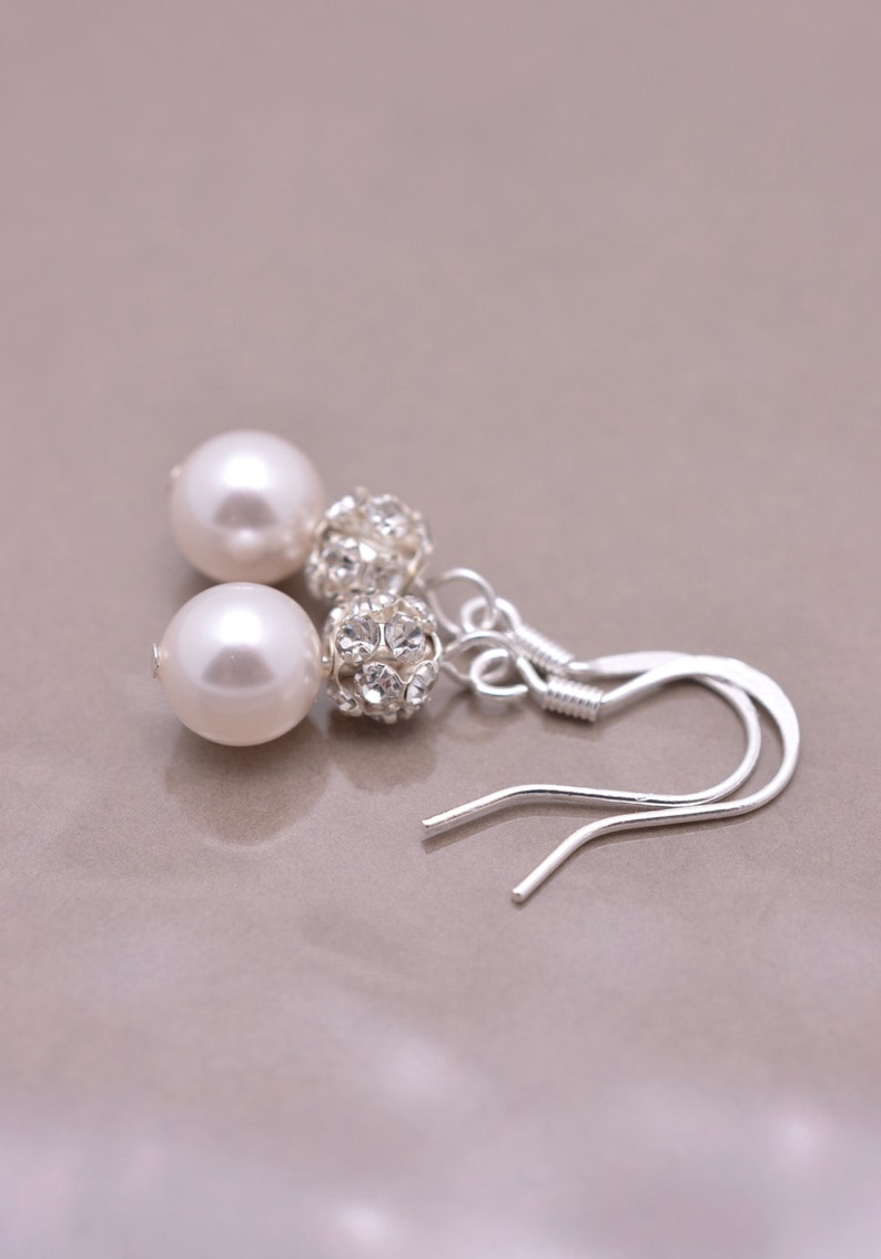 Pearl Bridal Bracelet and Earring Set, Pearl and Rhinestone Wedding Jewelry Set 0348 image 3