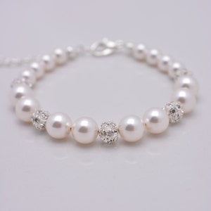 Pearl and Rhinestone Wedding Bracelet, Adjustable Bridesmaid Pearl Bridal Bracelet 0210 image 1