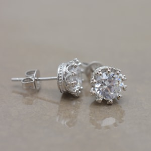 Bridal Stud Earrings, Crystal Stud Earrings, Crown Stud Earrings, CZ Post Earrings, Bridesmaid Wedding Earrings 0274 image 1