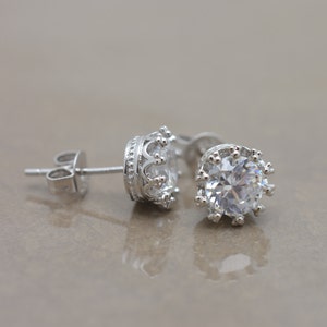 Bridal Stud Earrings, Crystal Stud Earrings, Crown Stud Earrings, CZ Post Earrings, Bridesmaid Wedding Earrings 0274