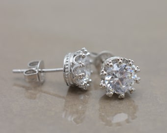 Bridal Stud Earrings, Crystal Stud Earrings, Crown Stud Earrings, CZ Post Earrings, Bridesmaid Wedding Earrings 0274
