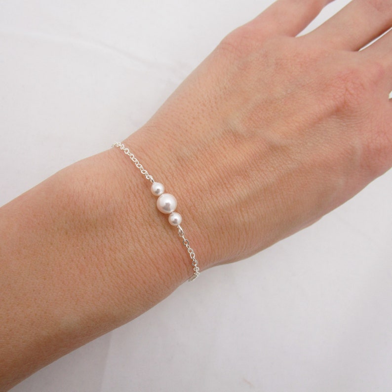 Bridesmaid Pearl Bracelet in Sterling Silver, Dainty Pearl Wedding Bracelet, Quantity Discount image 1