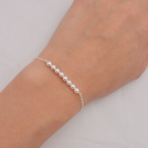 Set of 3 Sterling Silver Tiny Pearl Bracelets, 3 Bridesmaid Gift Jewelry 0308