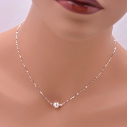 Set of 4 Floating Pearl Bridesmaid Necklaces Real 925 Sterling Silver best Single Pearl Bridesmaid Gift 0084