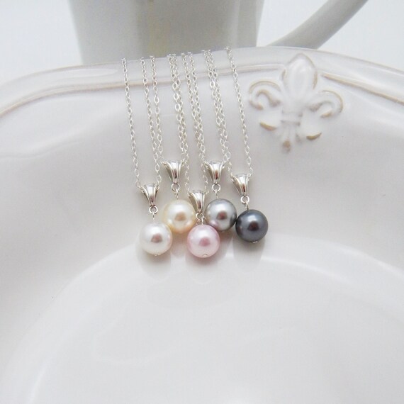 Cream vory Pearl Necklace Brdal Necklace One Sngle Strand Smple Pearl Necklace on Slver or
